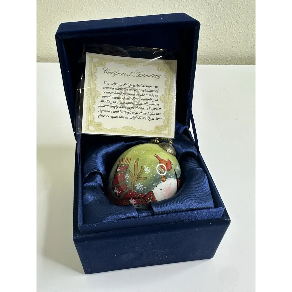 Ne'Qwa Art Hand painted Glass Christmas Ornament‎ Teardrop Snowman